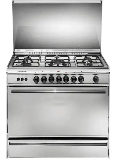 بوتجاز يونيفرسال 5شعلة ستانلس كامل بمروحة للفرن 2مفتاح للفرن والشواية نيو كلاسيك